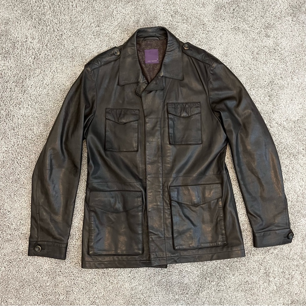 TED BAKER LONDON ‘Dark Brown’ LEATHER JACKET SIZE MENS 5 (MEDIUM)